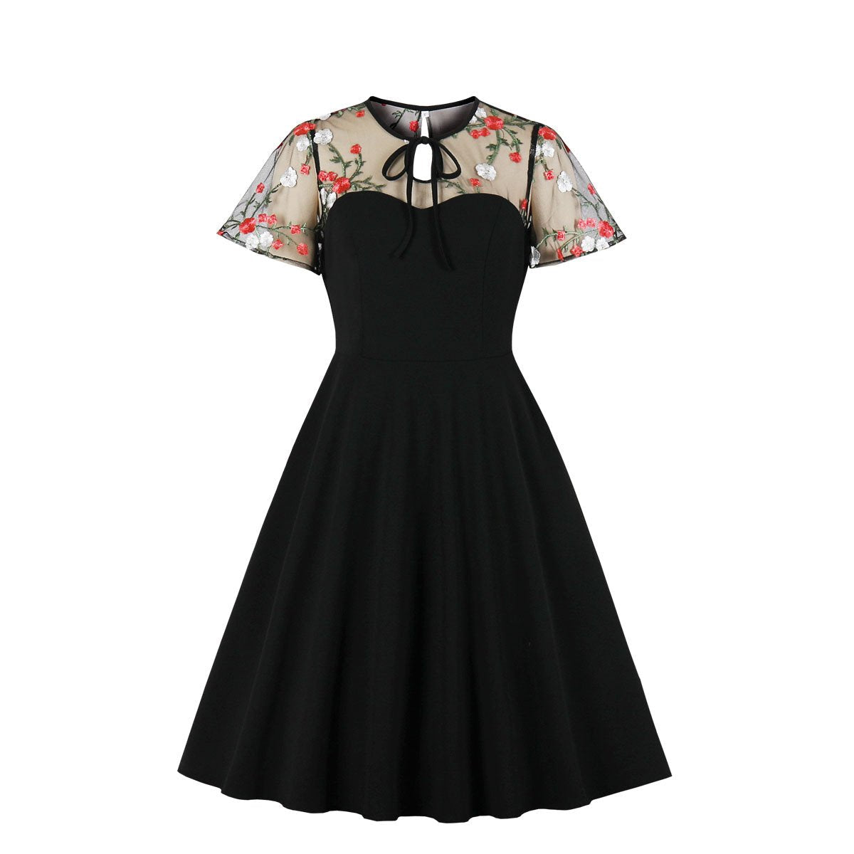 Women's Swing Dresses Polka Dots Embroidery Keyhole Tie Vintage Cocktail Dress