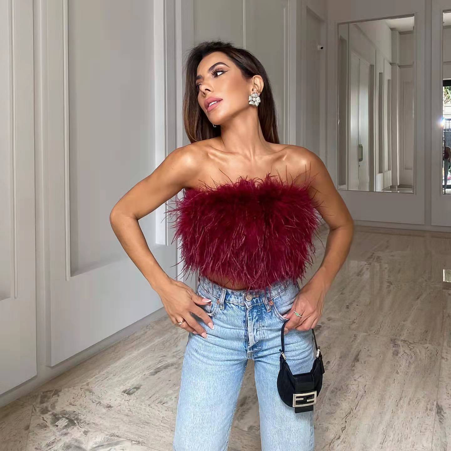 Women's Tube Top Sexy Backless Slim Fit Zipper Fur Vest