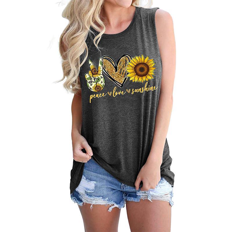 Women's T Shirt Sleeveless Sunflower Floral Loose Fit Cami Top