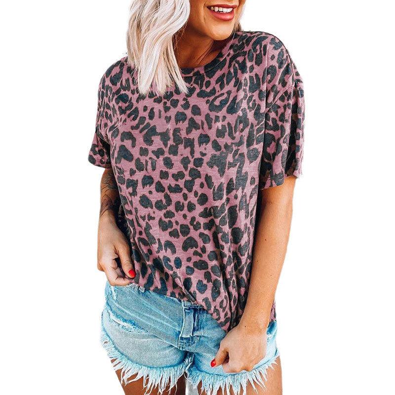 Women's Top Leopard Print Short Sleeve O-Neck Loose Tshirts