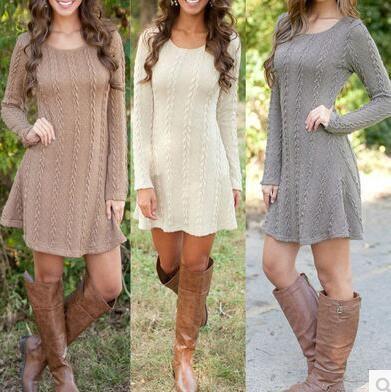 Women's Sweater Dress Crew Neck Slim Fit Casual Knitted Dress