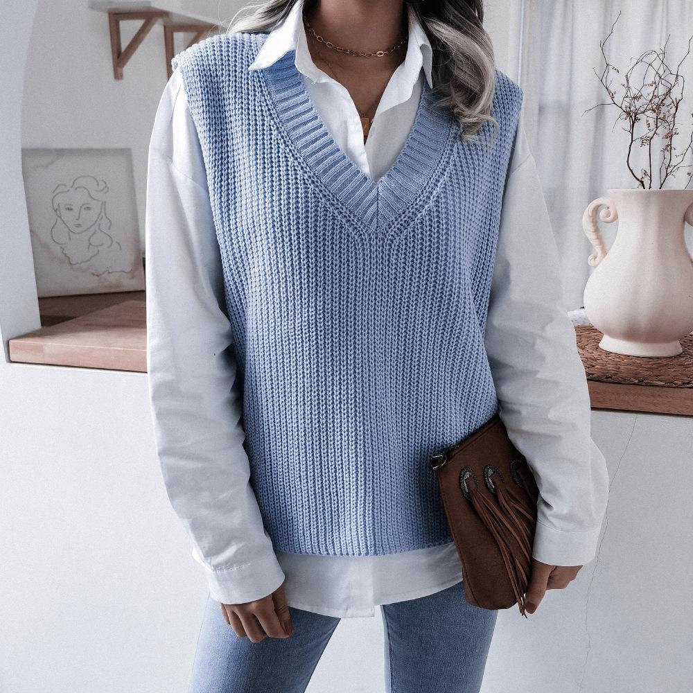 Women's Vests Oversized V-neck Pullover Sleeveless Casual Knit Sweater Vests