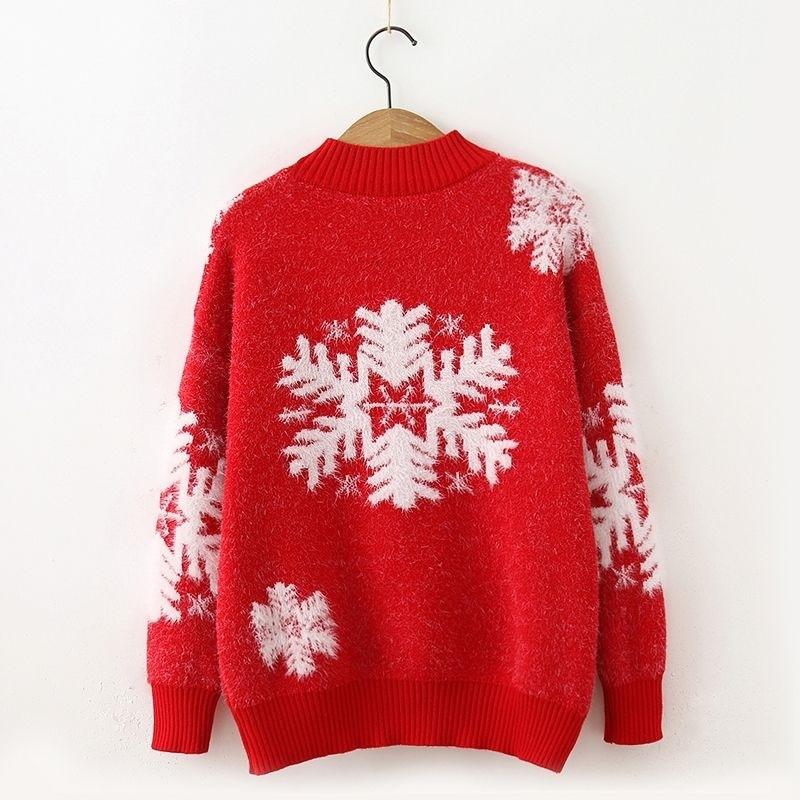 Women's Sweaters Loose Round Neck Long Sleeve Christmas Snowflake Sweaters