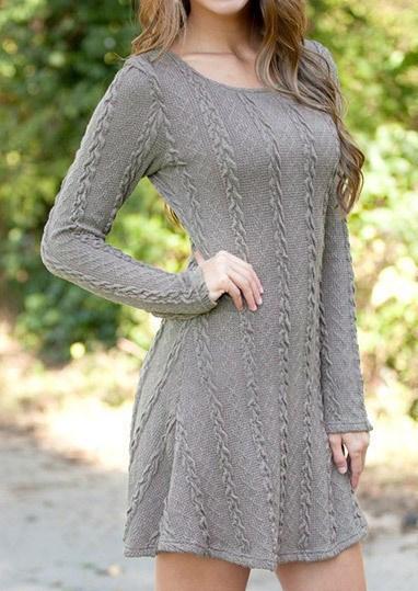 Women's Sweater Dress Crew Neck Slim Fit Casual Knitted Dress