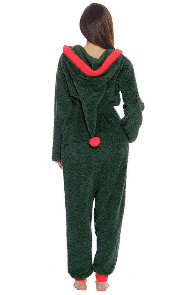 Womens Zipper Santa Onesie With Hood Red