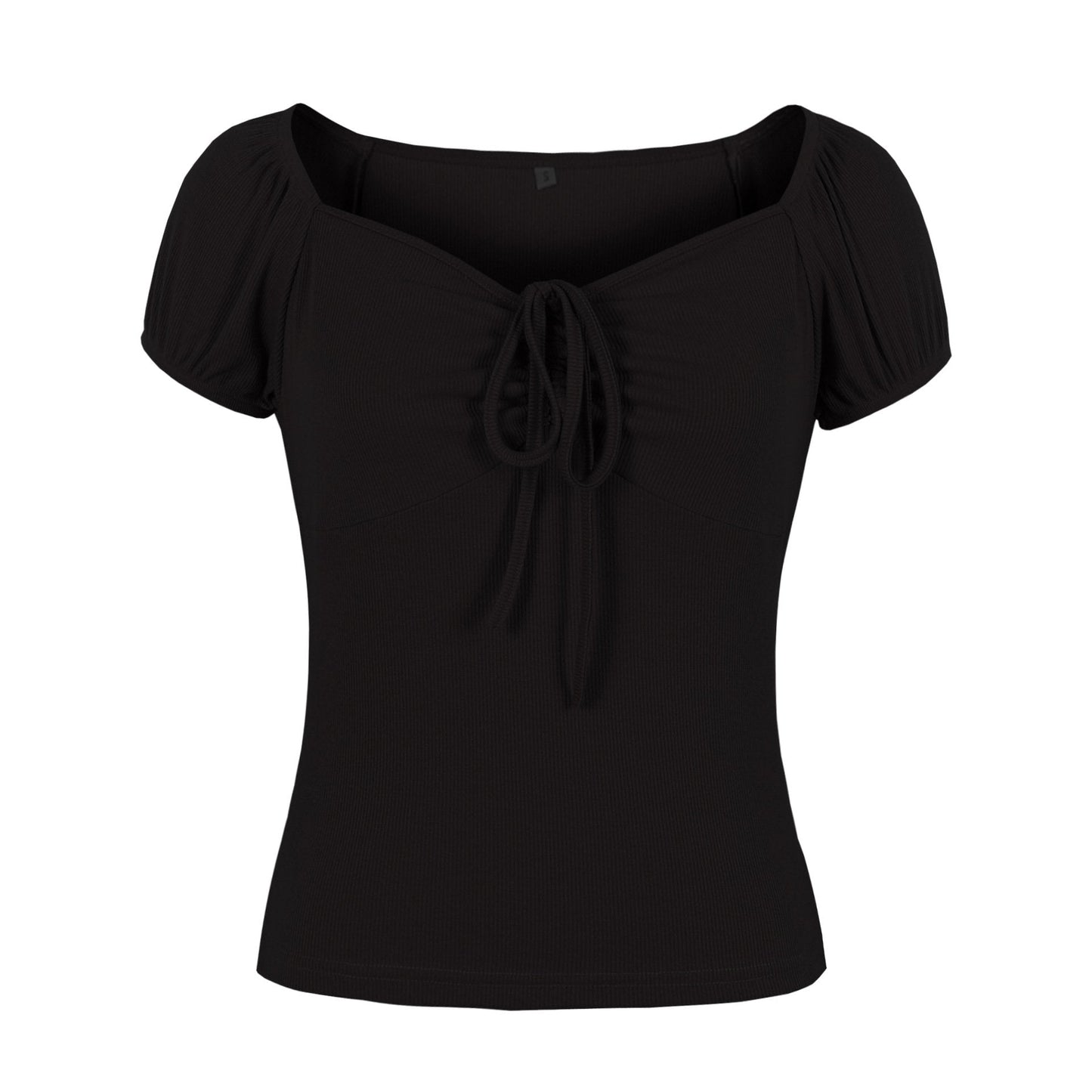 Women's T Shirts Solid Color Pleated Drawstring Front Bodycon Top