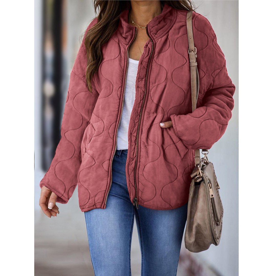 Women's Winter Jacket Stand-up Collar Pockets Long Sleeve Loose Coats