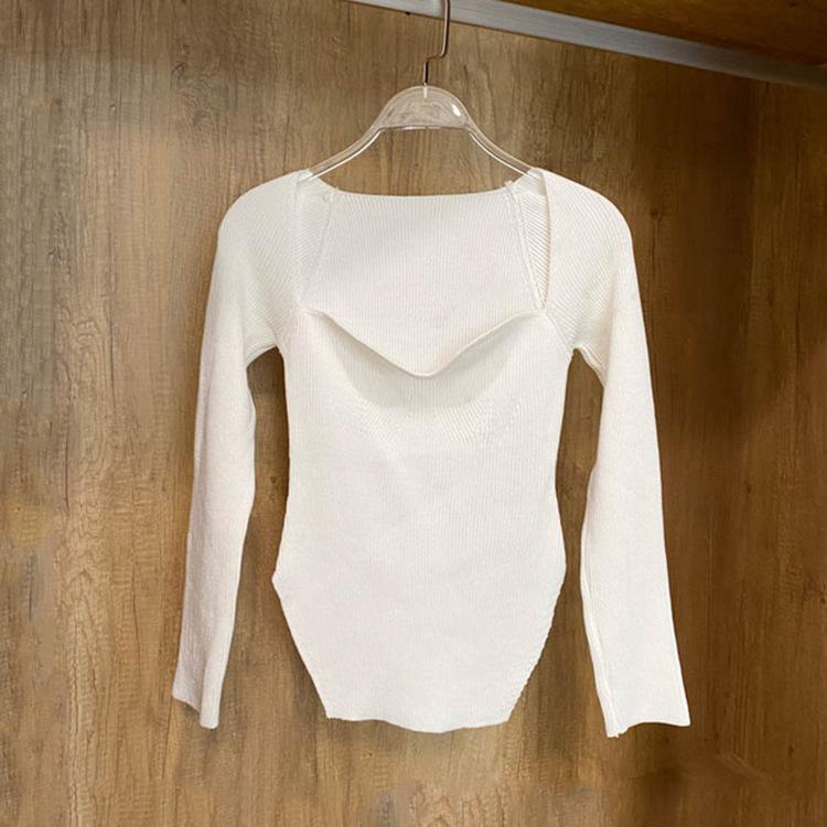 Women's Sweaters Square Collar Long Sleeve Slim Fit Knitted Pullover