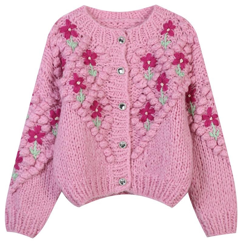 Women's Sweater Coats Floral Embroidery Long Sleeve Loose Knitted Cardigans