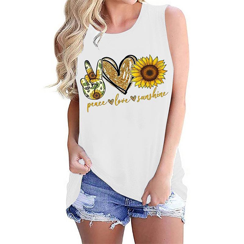 Women's T Shirt Sleeveless Sunflower Floral Loose Fit Cami Top