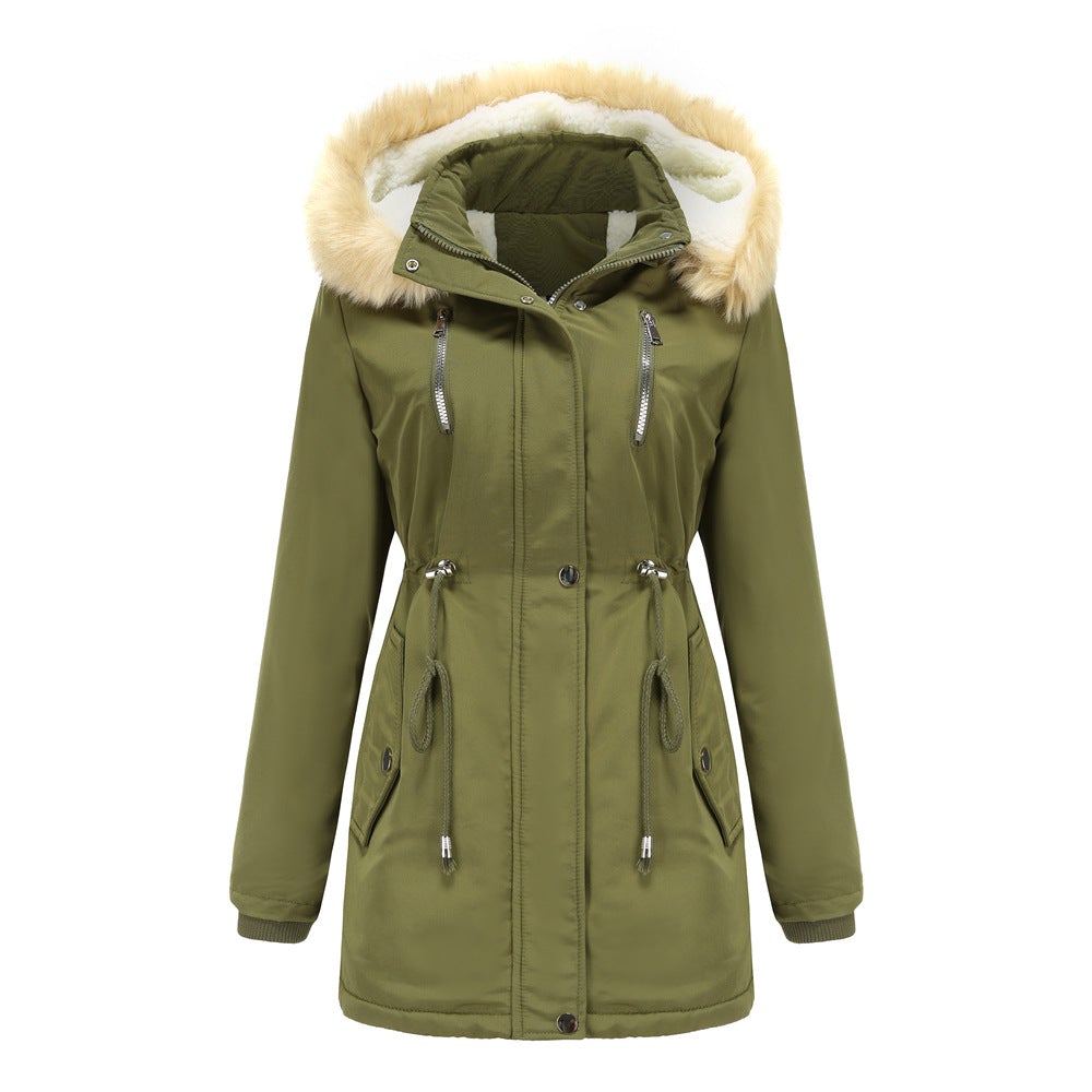 Women's Winter Jacket Fur Hood Detachable Fleece Lined Warm Overcoats