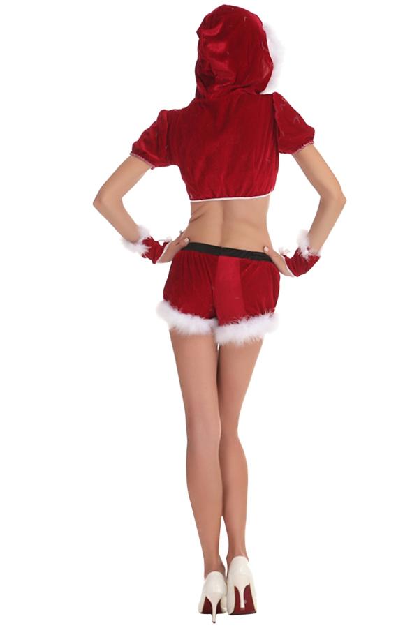 Womens Sexy Short Sleeve Crop Top Santa Christmas Costume Red