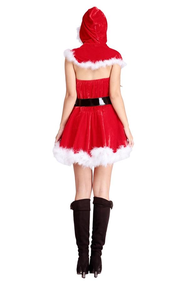 Womens Off Shoulder Santa Claus Christmas Costume Red