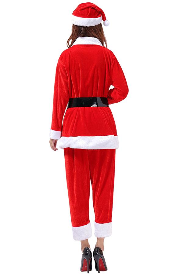 Womens Long Sleeve Top&Cropped Pants Christmas Santa Costume Red