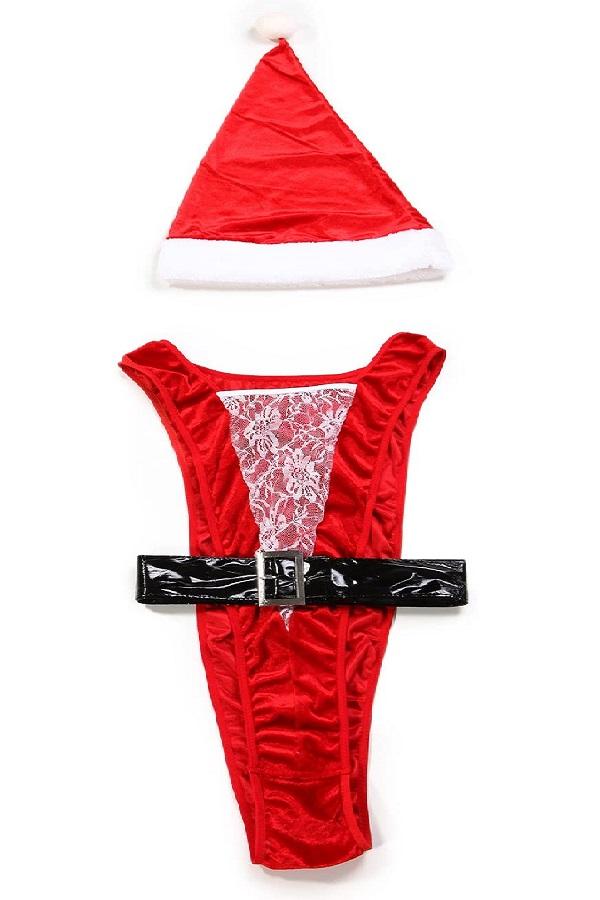 Womens Sexy Lace Straps Lingerie Christmas Santa Costume Red