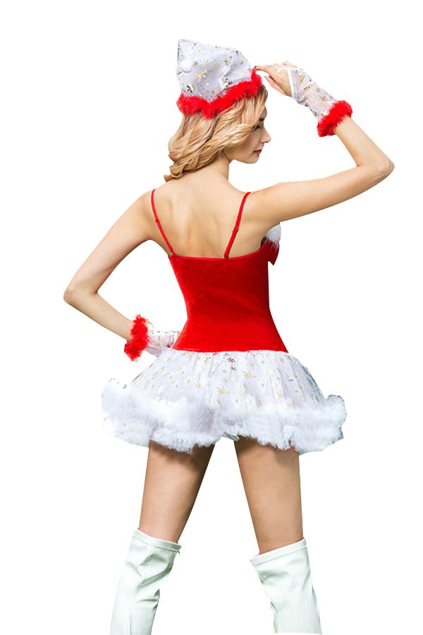 Womens Sexy Spaghetti Straps Cute Christmas Santa Costume Red