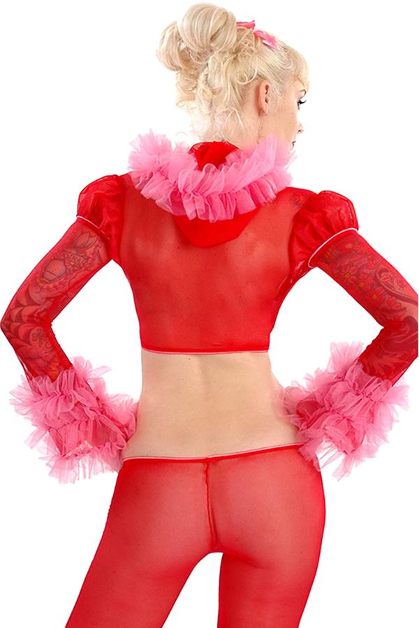 Womens Sexy Adult Sheer Ruffle Long Christmas Lingerie Red