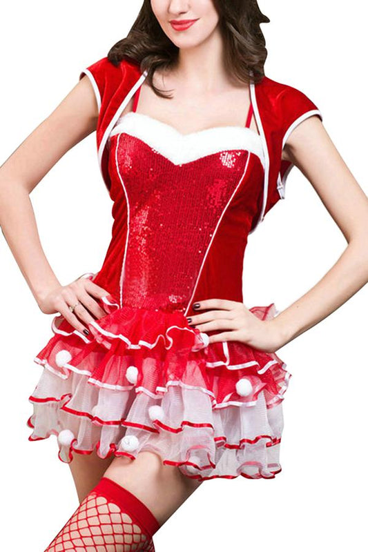 Womens Sexy Cosplay Dance Dress Christmas Santa Costume Red