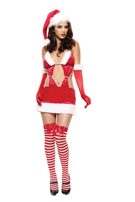 Womens Cut Out Backless Fur Naughty Sexy Christmas Santa Costume Red