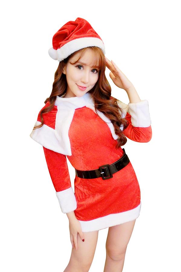 Womens Long Sleeve With Tippet Santa Claus Christmas Costume Red