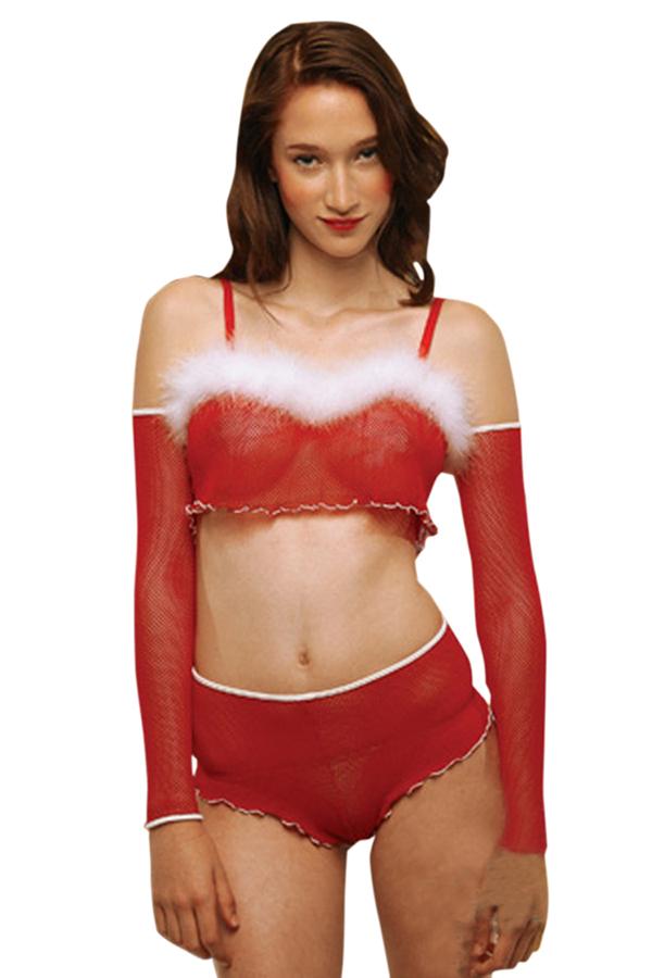 Womens Sexy Spaghetti Straps Santa Costume Christmas Lingerie Red