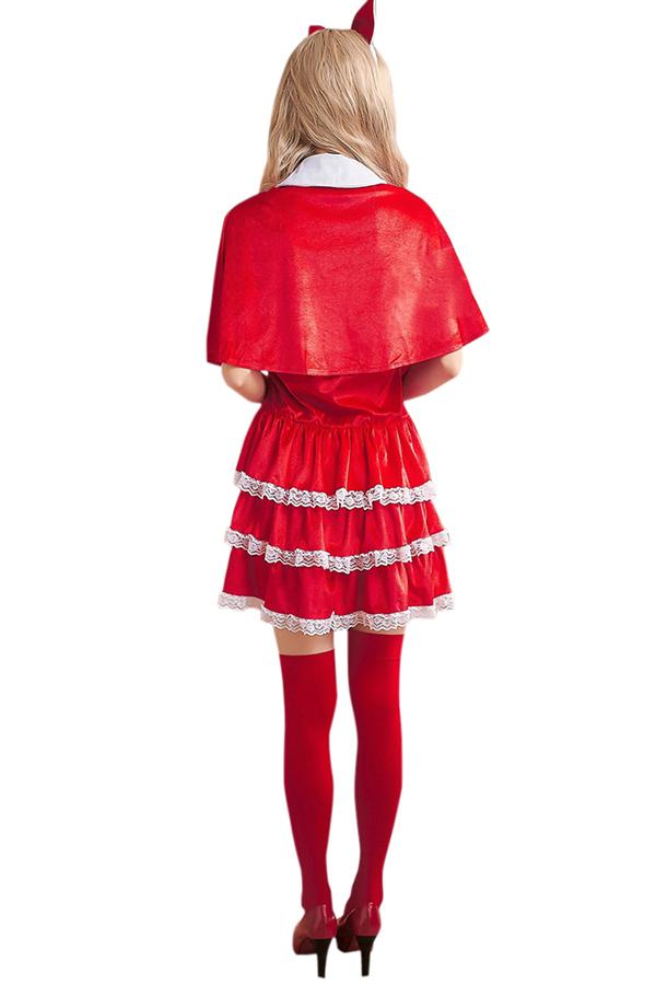 Womens Cute Lace Tube Backless Cape Christmas Santa Costume Red