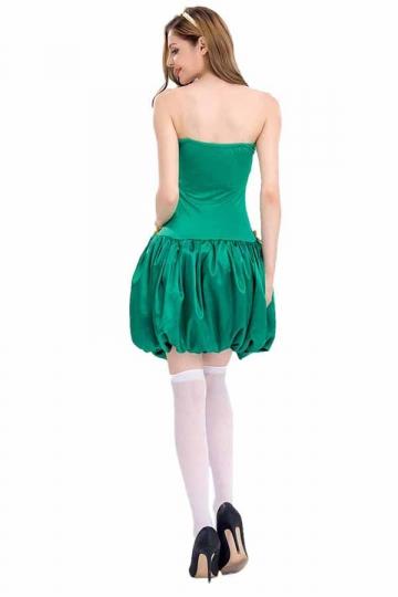 Womens Sexy Tube Dress Christmas Tree Santa Elf Costume Green