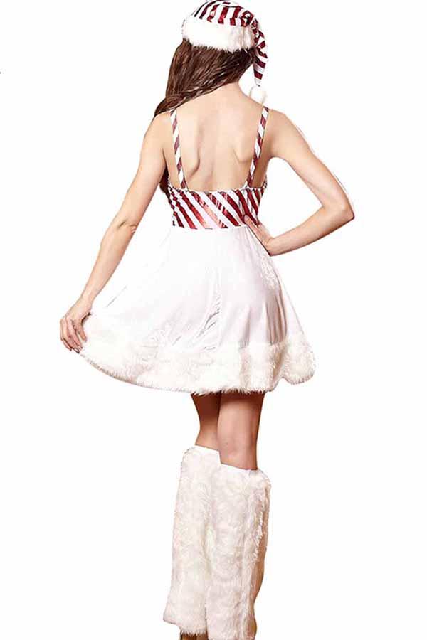 Womens Spaghetti Straps Lillpop Christmas Dress Snowman Costume White