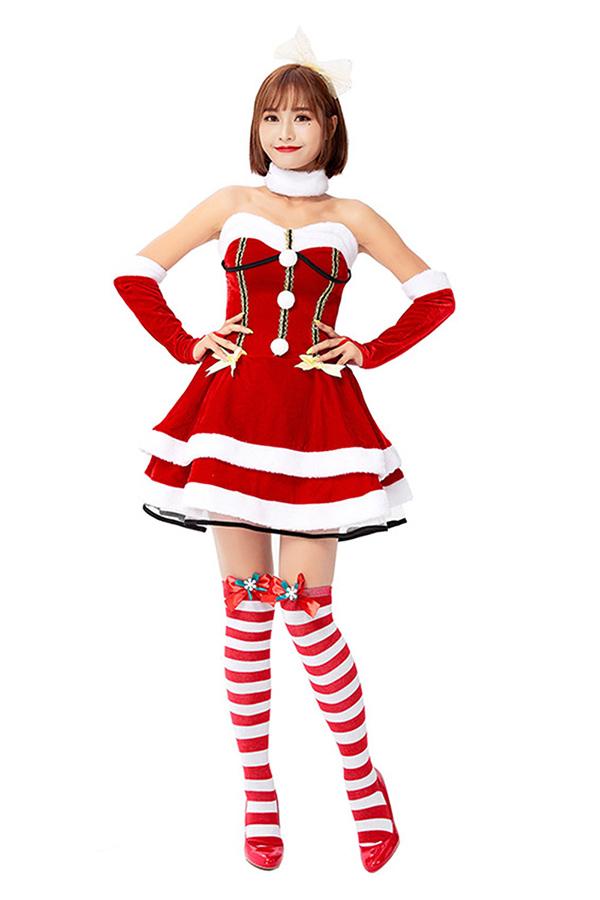 Womens Sexy Strapless Santa Christmas Costume