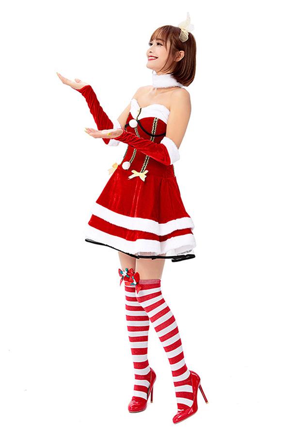 Womens Sexy Strapless Santa Christmas Costume