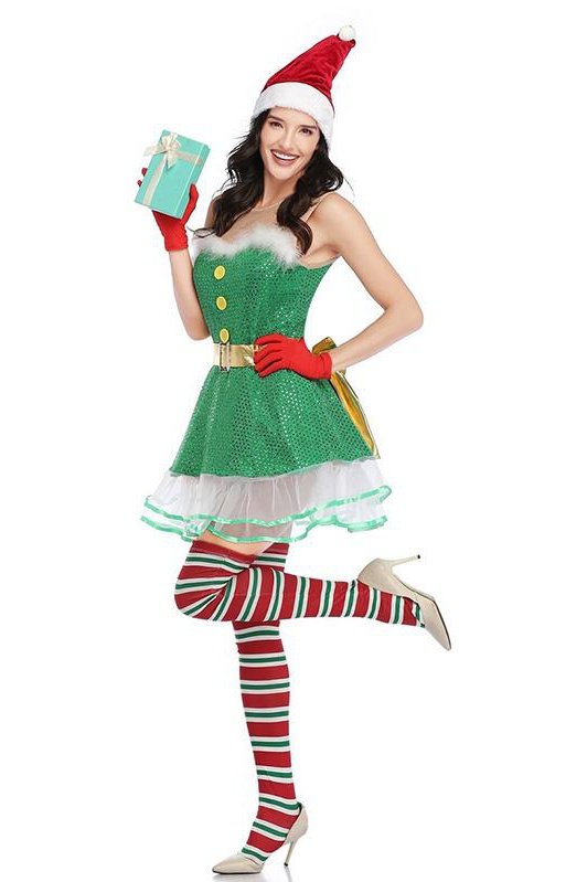 Womens Elf Costume Dress For Christmas