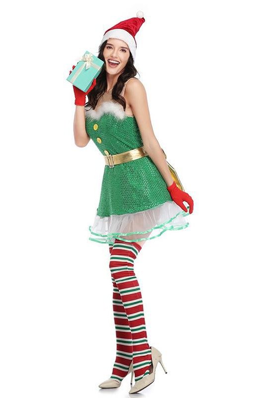 Womens Elf Costume Dress For Christmas