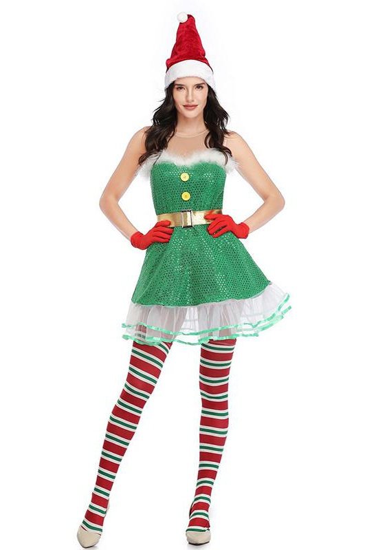 Womens Elf Costume Dress For Christmas