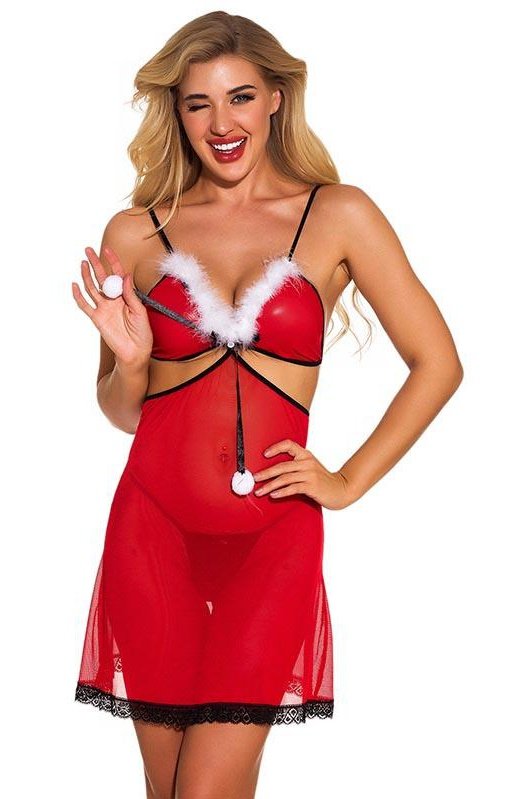 Womens Sheer Sexy Santa Baby Lingerie