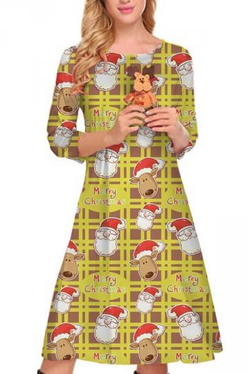 Womens Christmas Reindeer Dress Yellow