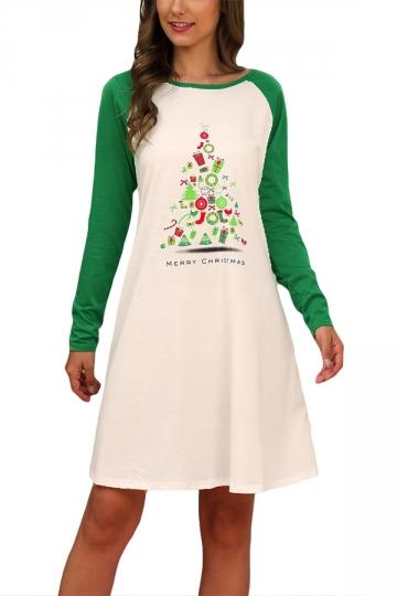 Womens Christmas Tree Dress Crew Neck Green