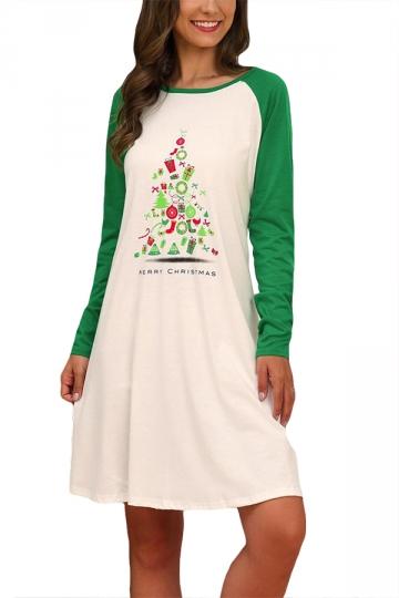 Womens Christmas Tree Dress Crew Neck Green