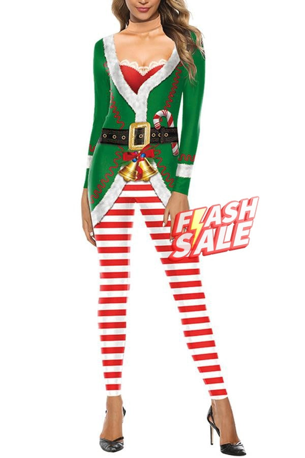 Womens Elf Jumpsuit Christmas Costume