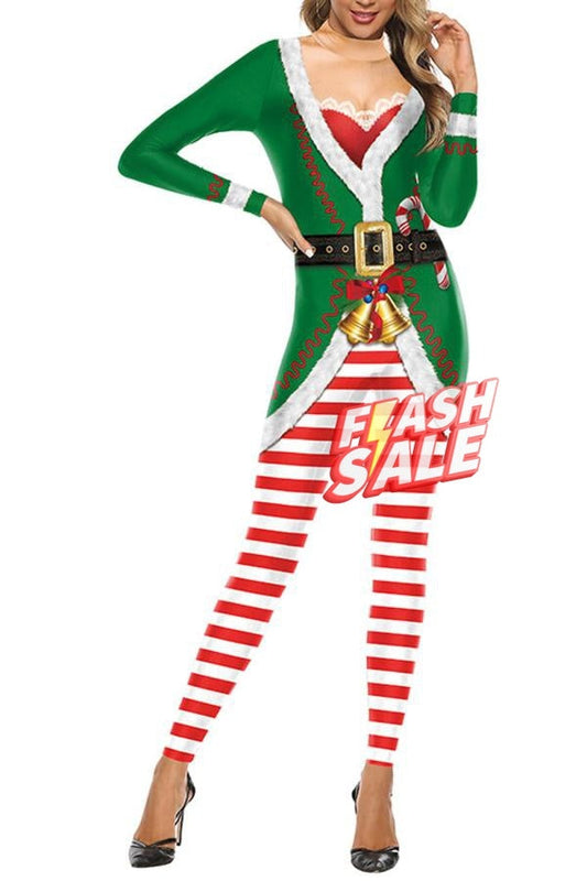 Womens Elf Jumpsuit Christmas Costume