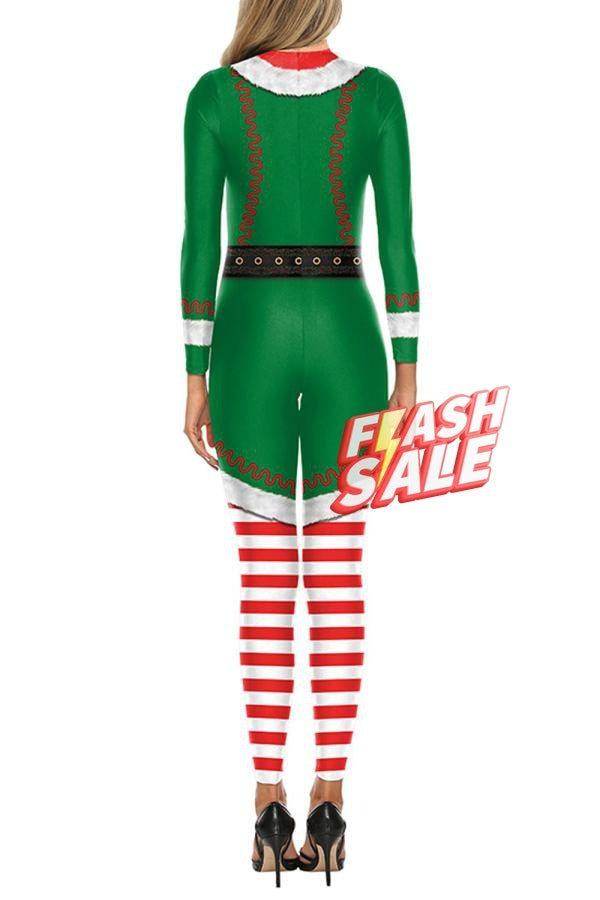 Womens Elf Jumpsuit Christmas Costume