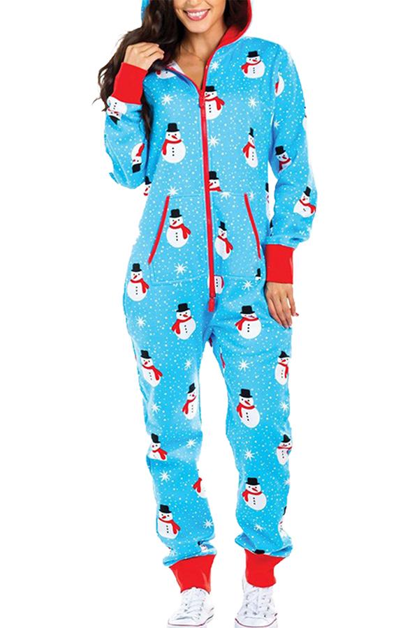 Womens Snowman Christmas Onesie Blue