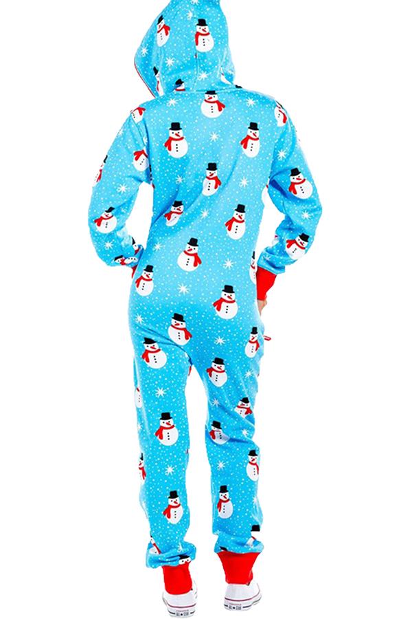 Womens Snowman Christmas Onesie Blue