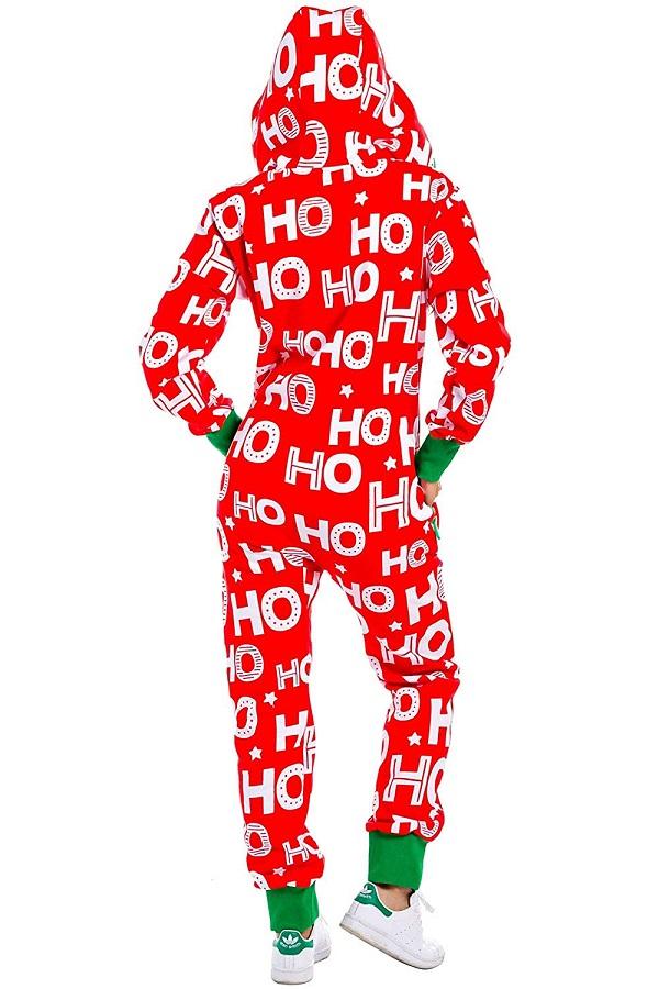 Womens Ho Ho Ho Christmas Onesie Adult Jumpsuit Casual Outfit