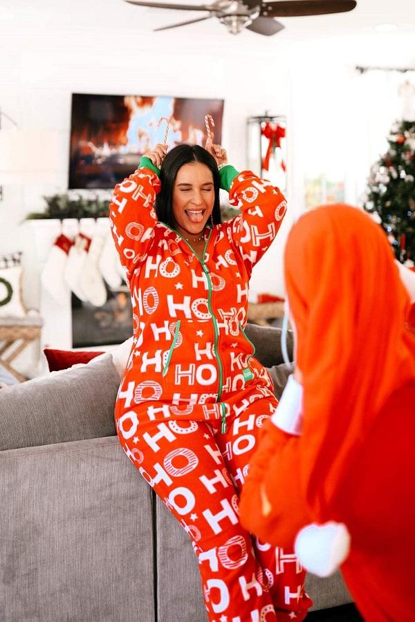 Womens Ho Ho Ho Christmas Onesie Adult Jumpsuit Casual Outfit