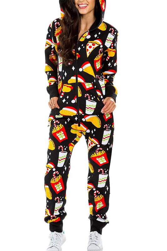 Womens Food Print Holiday Jumpsuit Yellow