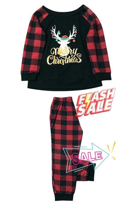 Womens Reindeer Christmas Pajama Set Black