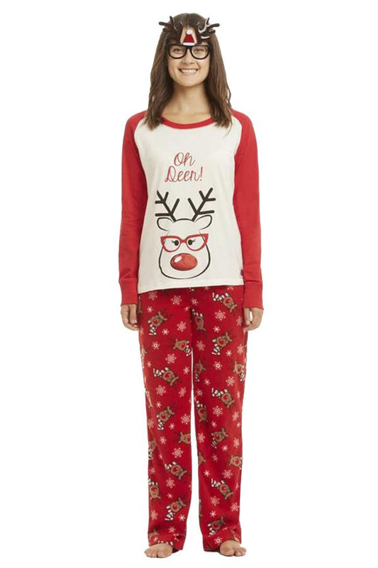 Womens Reindeer And Snowflake Printed Christmas Family Pajama Set Red