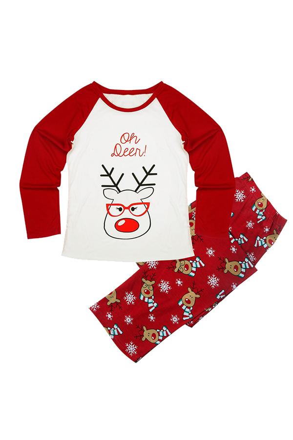 Womens Reindeer And Snowflake Printed Christmas Family Pajama Set Red