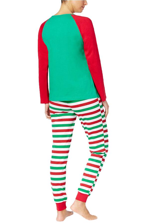 Womens Stripe Santa Printed Christmas Family Pajama Set Red