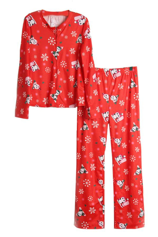 Womens Snowflake Printed Long Sleeve Family Christmas Pajama Set Red